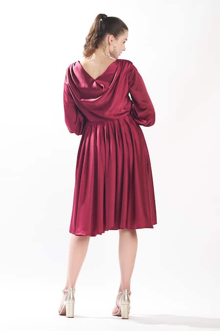 Zilaire_Wine Satin Cowl Neck Midi Dress _Online_at_Aza_Fashions