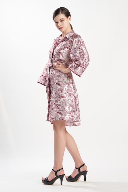 Zilaire Wine Beach Print Shirt Dress 