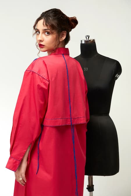 Zilaire Pink Asymmetric Shirt Dress With Tassels 