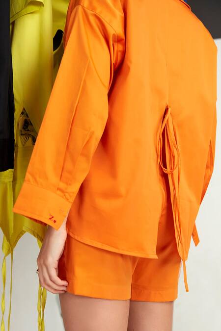 Buy_Zilaire_Orange Cotton Sequins, Beads, Patchwork Embroidered Cow Shirt And Shorts Set _Online_at_Aza_Fashions