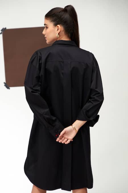 Zilaire Black Embroidered Shirt Dress 