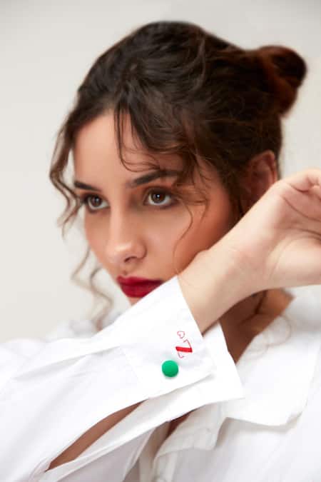 Shop_Zilaire_White Cotton Beads Embroidered Crop Shirt And Cargo Pant _Online_at_Aza_Fashions