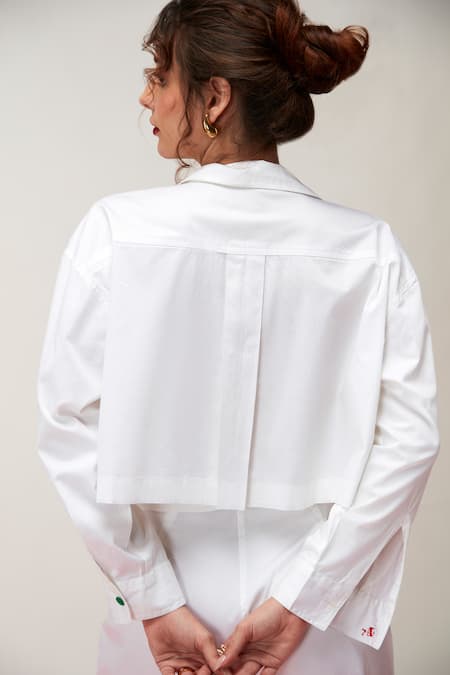 Zilaire White Bead Embroidered Crop Shirt & Cargo Pant 