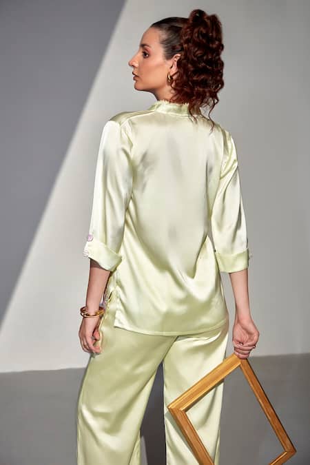 Zilaire Floral Patchwork Satin Top & Pant Set 