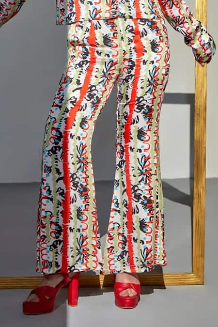 Buy_Zilaire_Multi Color Satin, Polyester Sequins, Multicolor Abstract Print Blazer Pant Set _Online_at_Aza_Fashions