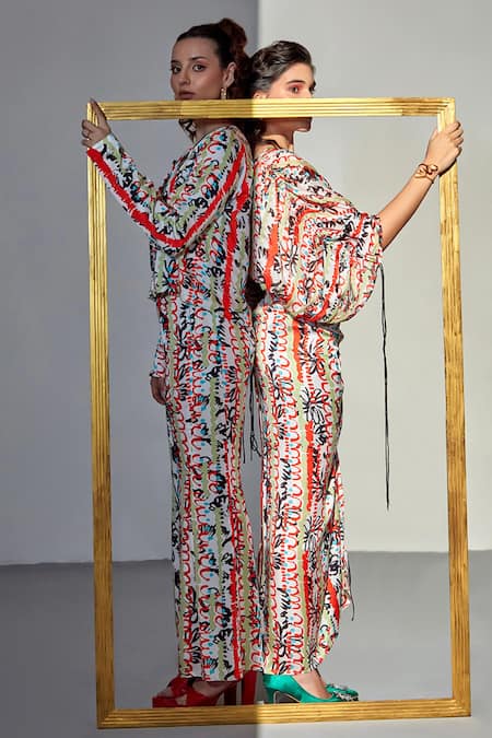 Zilaire Multicolor Abstract Print Blazer Pant Set 