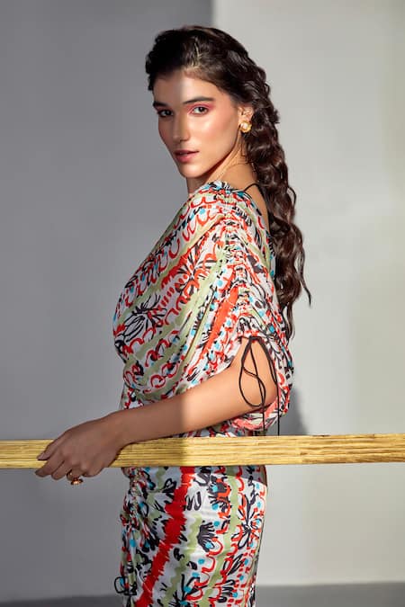 Zilaire Draped Abstract Print Crop Top & Skirt Set 