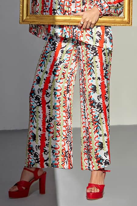 Buy_Zilaire_Multi Color Satin, Chiffon Misty Blossom Abstract Printed Shirt And Pant Set _Online_at_Aza_Fashions