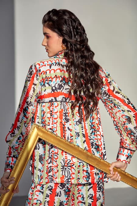 Zilaire Misty Blossom Abstract Printed Shirt & Pant Set 