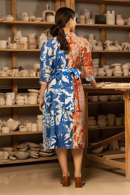 Zilaire Color Block Printed Shirt Dress 