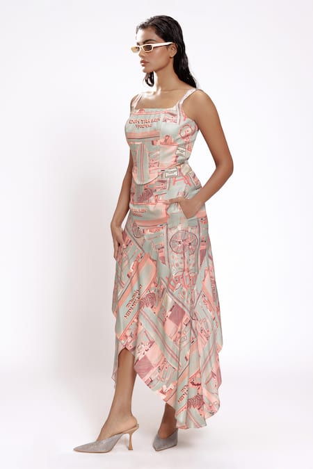Buy_Doh Tak Keh_Green Satin Square Neck Mint Printed Corset_Online_at_Aza_Fashions