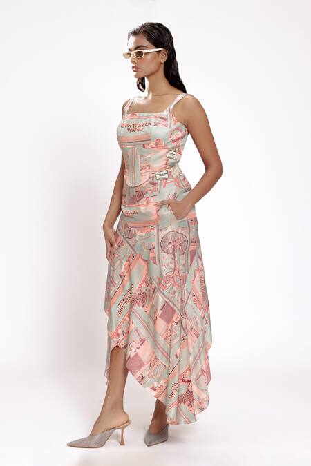 Buy Doh Tak Keh Green Satin Mint Printed Asymmetric Skirt Online at Aza Fashions Buy_Doh Tak Keh_Green Satin Mint Printed Asymmetric Skirt_Online_at_Aza_Fashions