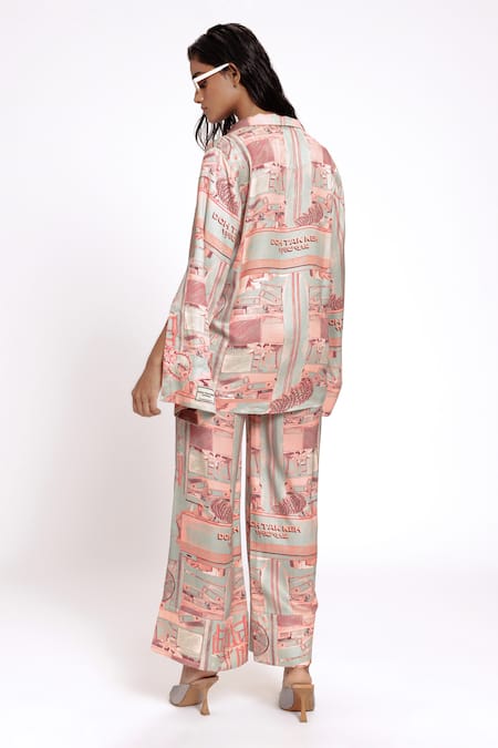 Shop Doh Tak Keh Green Bamboo Studio Print Flared Trouser at Aza Fashions Shop_Doh Tak Keh_Green Bamboo Studio Print Flared Trouser_at_Aza_Fashions