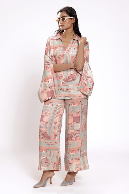 Buy Doh Tak Keh Green Bamboo Studio Print Flared Trouser Online at Aza Fashions Buy_Doh Tak Keh_Green Bamboo Studio Print Flared Trouser_Online_at_Aza_Fashions