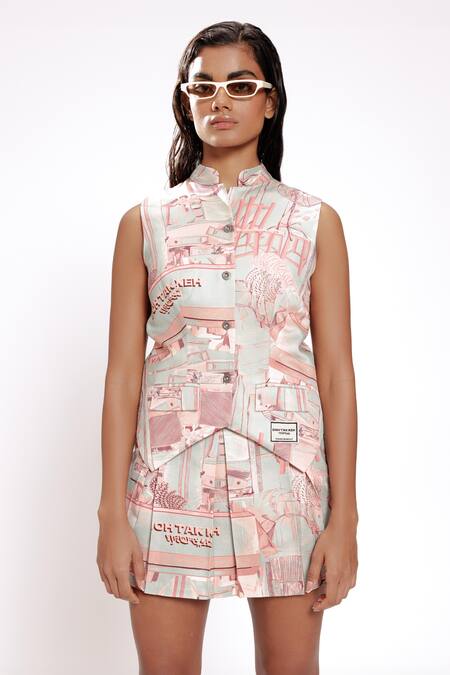 Buy_Doh Tak Keh_Green Studio Printed Mint Skirt_Online_at_Aza_Fashions