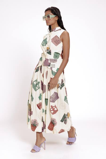 Buy Doh Tak Keh Ivory Rayon Flower Market Print Bubble Skirt Online at Aza Fashions Buy_Doh Tak Keh_Ivory Rayon Flower Market Print Bubble Skirt_Online_at_Aza_Fashions