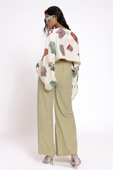 Shop Doh Tak Keh Ivory Rayon Piping Round Neck Printed Crop Top With Kimono Sleeves at Aza Fashions Shop_Doh Tak Keh_Ivory Rayon Piping Round Neck Printed Crop Top With Kimono Sleeves_at_Aza_Fashions