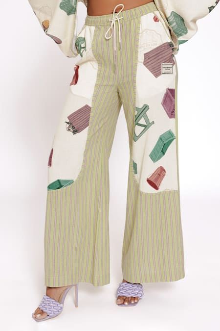 Doh Tak Keh_Ivory Rayon Flower Market Printed Flared Trouser_Online_at_Aza_Fashions
