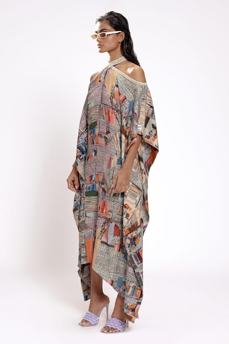 Buy Doh Tak Keh Gray Rayon Halter Neck Scenic Print Kaftan Online at Aza Fashions Buy_Doh Tak Keh_Gray Rayon Halter Neck Scenic Print Kaftan_Online_at_Aza_Fashions