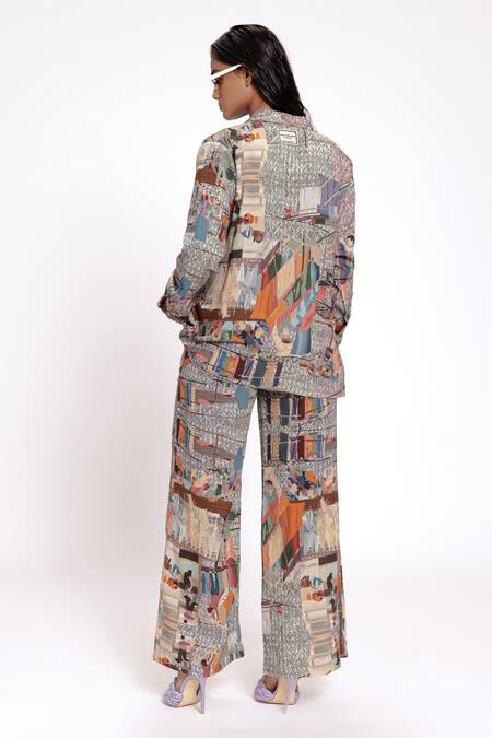 Shop Doh Tak Keh Gray Rayon Grey Scenic Print Flared Trouser at Aza Fashions Shop_Doh Tak Keh_Gray Rayon Grey Scenic Print Flared Trouser_at_Aza_Fashions