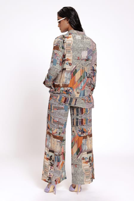Shop_Doh Tak Keh_Gray Rayon Open Neck Scenic Print Grey Jacket _at_Aza_Fashions