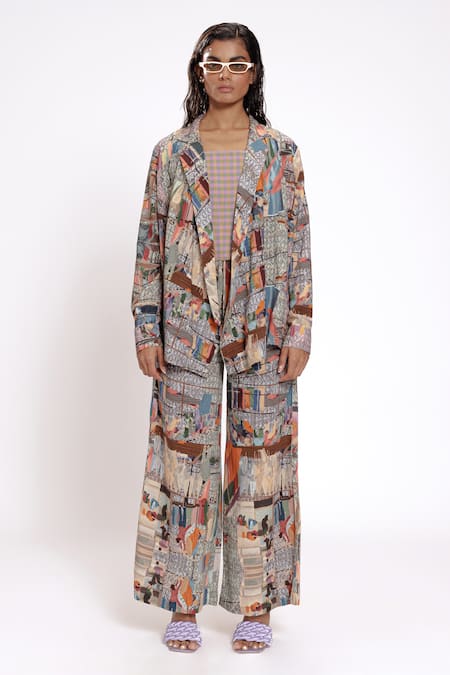 Buy_Doh Tak Keh_Gray Rayon Open Neck Scenic Print Grey Jacket _Online_at_Aza_Fashions