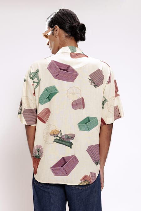 Shop Doh Tak Keh Ivory Rayon Dadar Flower Market Print Shirt at Aza Fashions Shop_Doh Tak Keh_Ivory Rayon Dadar Flower Market Print Shirt_at_Aza_Fashions