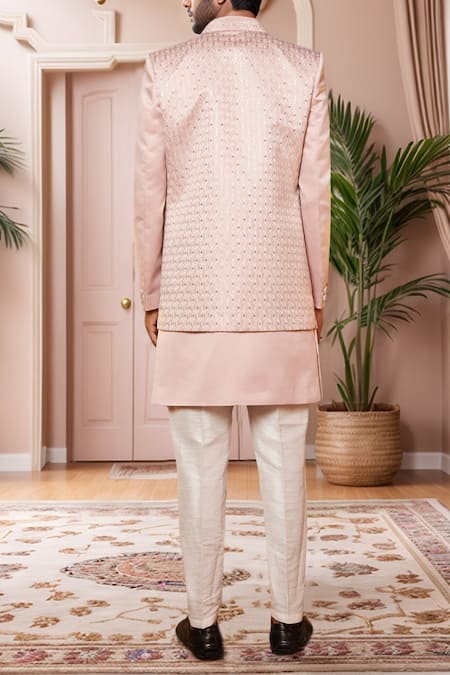 Arihant Rai Sinha Onion Pink Thread Work Sherwani Set 