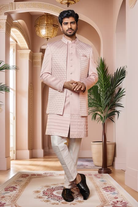 Aryavir Malhotra Thread Work Jacket Sherwani Set 