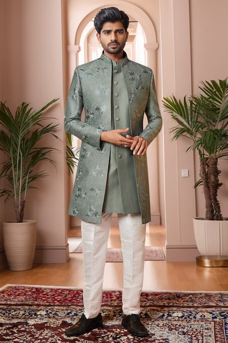 Aryavir Malhotra Floral Embroidered Jacket Sherwani Set 