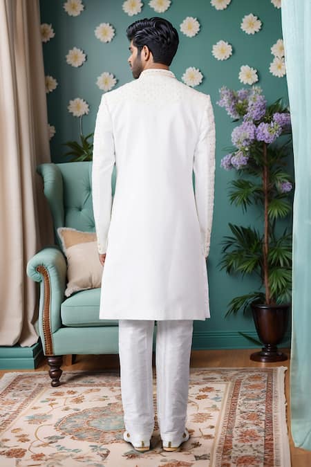 Shop Arihant Rai Sinha Off White Silk Embroidery Florin Jaal Sherwani Set at Aza Fashions Shop_Arihant Rai Sinha_Off White Silk Embroidery Florin Jaal Sherwani Set _at_Aza_Fashions