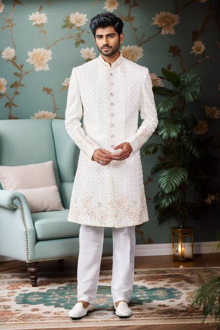 Buy Arihant Rai Sinha Off White Silk Embroidery Florin Jaal Sherwani Set Online at Aza Fashions Buy_Arihant Rai Sinha_Off White Silk Embroidery Florin Jaal Sherwani Set _Online_at_Aza_Fashions