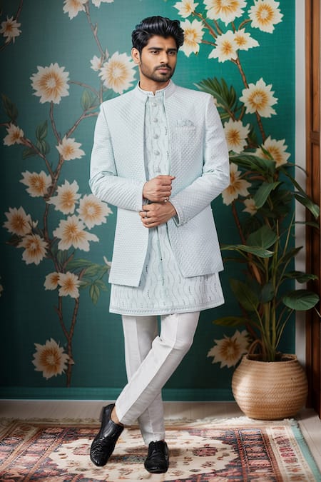 Arihant Rai Sinha Green Silk, Faux Leather Sequins, Embroidery Pista Thread And Set