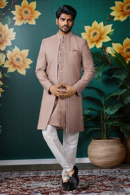 Aryavir Malhotra Jaali Embroidered Layered Sherwani With Aligadhi Pant 