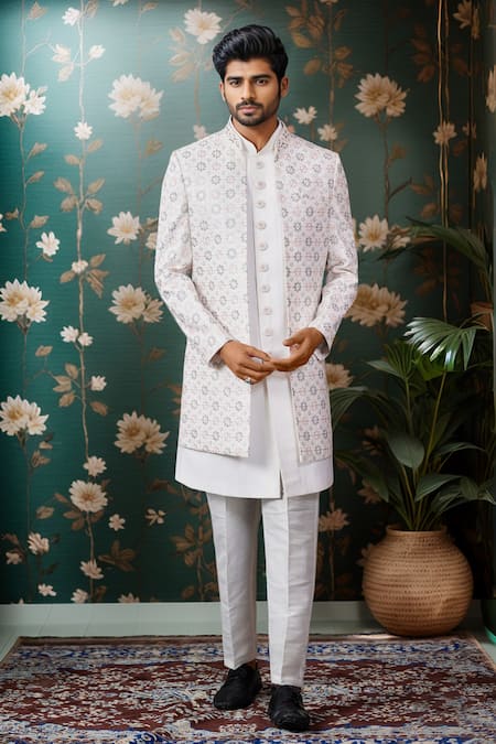 Arihant Rai Sinha_Cream Silk Sequins, Embroidery Bloom Jacket Set _Online_at_Aza_Fashions