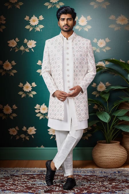 Aryavir Malhotra Sequin Bloom Embroidered Jacket & Sherwani Set 