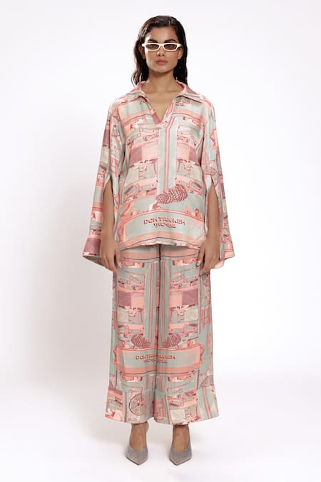 Buy_Doh Tak Keh_Green Mint Studio Printed Cape Sleeve Shirt_Online_at_Aza_Fashions
