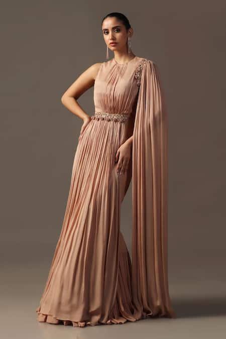 Buy Two Sisters By Gyans Peach Georgette Sequins, Cut Work, Embroidery Draped Top And Pleated Lehenga Set Online at Aza Fashions Buy_Two Sisters By Gyans_Peach Georgette Sequins, Cut Work, Embroidery Draped Top And Pleated Lehenga Set _Online_at_Aza_Fashions