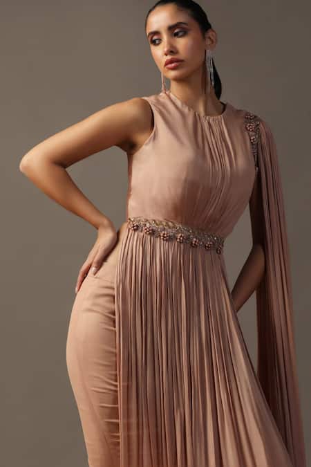 Buy Two Sisters By Gyans Peach Georgette Sequins, Cut Work, Embroidery Draped Top And Pleated Lehenga Set Buy_Two Sisters By Gyans_Peach Georgette Sequins, Cut Work, Embroidery Draped Top And Pleated Lehenga Set