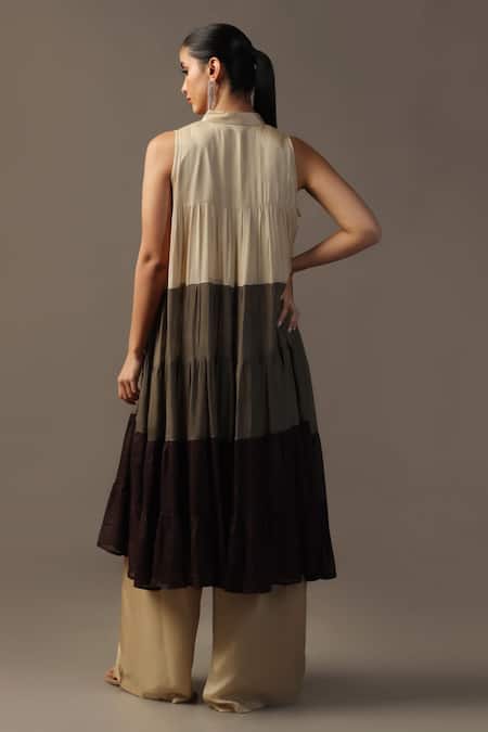 Shop Two Sisters By Gyans Brown Georgette Sequins Mandarin Chocolate Tiered Anarkali And Flared Pant Set at Aza Fashions Shop_Two Sisters By Gyans_Brown Georgette Sequins Mandarin Chocolate Tiered Anarkali And Flared Pant Set _at_Aza_Fashions