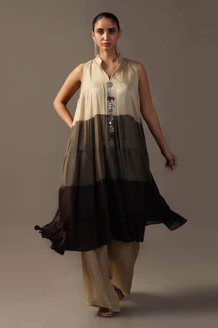 Two Sisters By Gyans Brown Georgette Sequins Mandarin Chocolate Tiered Anarkali And Flared Pant Set Online at Aza Fashions Two Sisters By Gyans_Brown Georgette Sequins Mandarin Chocolate Tiered Anarkali And Flared Pant Set _Online_at_Aza_Fashions