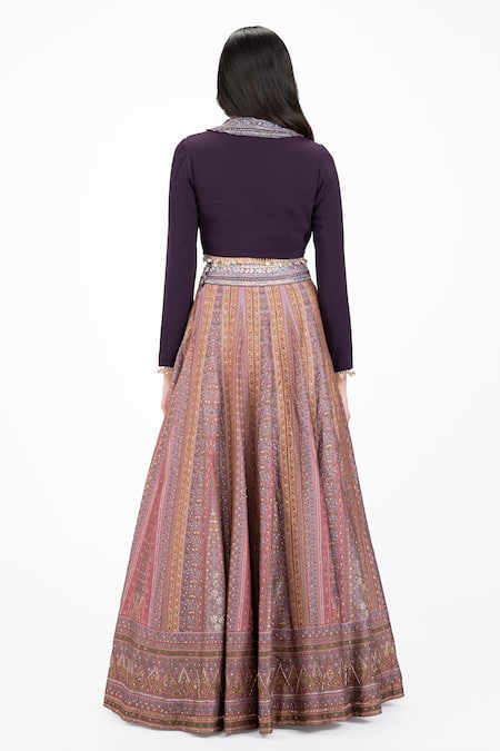 Buy Onaya Purple Silk Sequins, Cut Work Floral Vine Paisley Pattern Lehenga With Blouse Buy_Onaya_Purple Silk Sequins, Cut Work Floral Vine Paisley Pattern Lehenga With Blouse