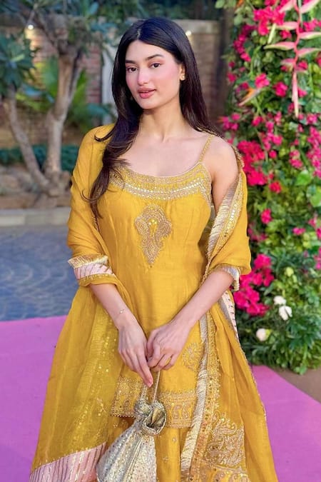 Sheetal Batra_Yellow Silk Organza, Silk, Chanderi Embroidery, Sequins Aabroo Kurta Set _at_Aza_Fashions