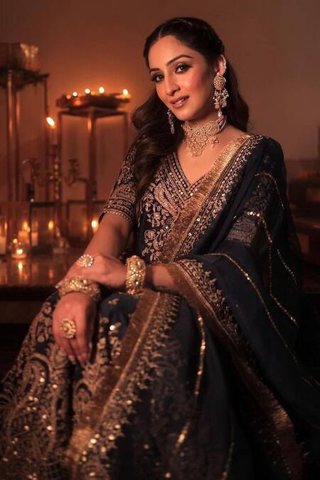 Buy_Sheetal Batra_Blue Silk Organza Embroidery, Sequins Aafiya Chanderi Kiran Dori Work Kurta Set 