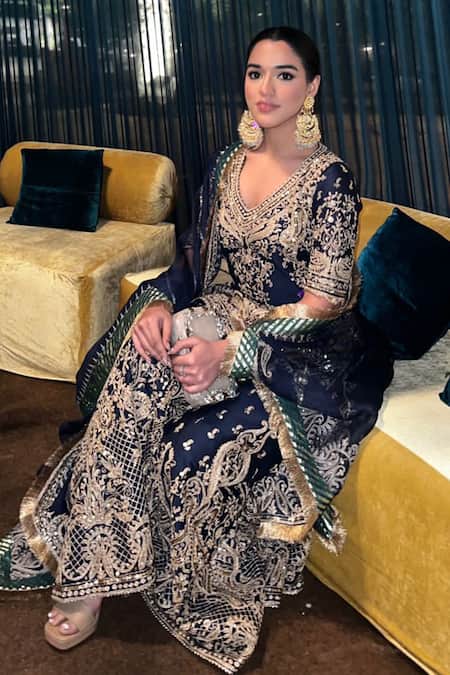 Shop_Sheetal Batra_Blue Silk Organza Embroidery, Sequins Aafiya Chanderi Kiran Dori Work Kurta Set 