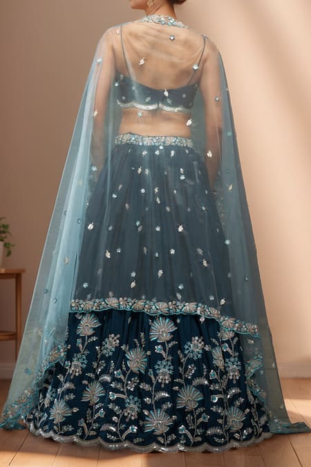 Samyukta Singhania Teal Floral Bloom Embroidered Lehenga Set 