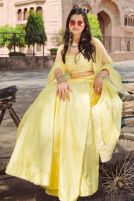 Sheetal Batra Yellow Blouse And Lehenga Pure Habutai Dupatta Silk Organza Samrina Set 