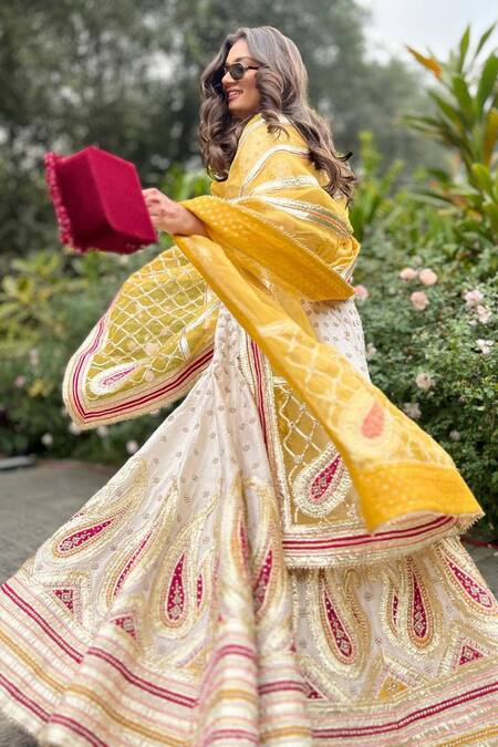 Shop_Sheetal Batra_White Lehenga And Blouse - Raw Silk Dupatta - Shahnaz Embroidered Bridal Set 