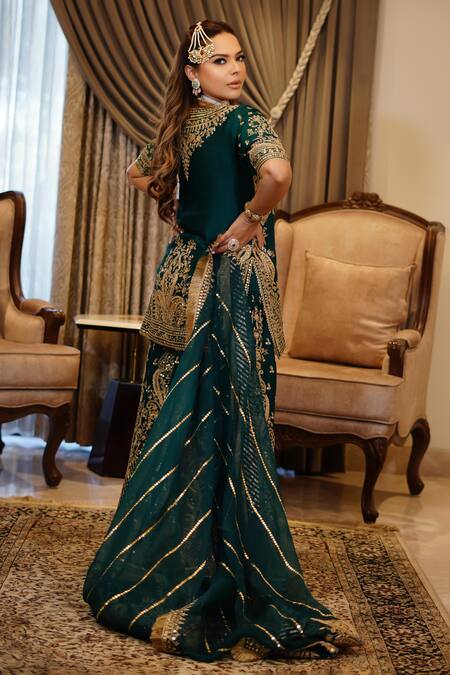 Buy Sheetal Batra Green , Chanderi, Organza Sequins, Aafiya Kurta Flared Pant Set Buy_Sheetal Batra_Green , Chanderi, Organza Sequins, Aafiya Kurta Flared Pant Set