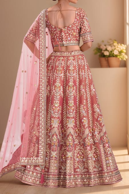 Shop_Samyukta Singhania_Rose Gold Tissue, Net Sequins Zari Embroidered Mughal Bridal Lehenga Set _at_Aza_Fashions